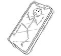 Cartoon of Man or Businessman Trapped Inside of Mobile Phone Display or Screen