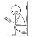 Cartoon of Man or Businessman Working on Mobile Phone While Sitting on Toilet