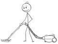 Cartoon of Man Cleaning Floor or Carpet With Vacuum Cleaner or Hoover Royalty Free Stock Photo