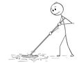 Cartoon of Man Cleaning Floor With Mop