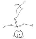 Cartoon of Man Doing Handstand on His Head