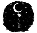 Cartoon of Man Dreamer Hanging on the Crescent or Horned Moon Royalty Free Stock Photo