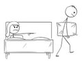 Cartoon of Man Expelled From Bed By Woman