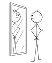 Cartoon of Man Looking at Himself in the Mirror Royalty Free Stock Photo