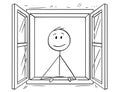 Cartoon of Man Looking Through Open Window