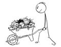 Cartoon of Man pushing Wheelbarrow Full of Garbage