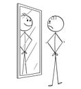 Cartoon of Sad Man Looking at Himself in the Mirror but Seeing Smiling Cheerful Yourself