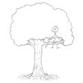 Cartoon Of Man With Saw On Tree Cutting Out The Branch He Is Sitting On.