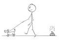 Cartoon of Man Walking With Small Dog, Leaving Excrement on the Ground Royalty Free Stock Photo