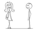 Cartoon of Man and Woman Looking at Each Other and Flirting