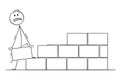 Cartoon of Mason or Bricklayer Building a Wall from Bricks or Blocks