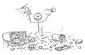 Cartoon of Naughty or Disobedient Little Boy Doing Mess