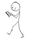 Cartoon of Man or Businessman Walking With Mobile Phone Royalty Free Stock Photo