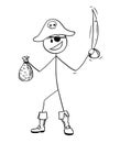 Cartoon of Pirate With Sabre and Bag of Gold