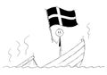 Cartoon of Politician Standing Depressed on Sinking Boat Waving the Flag of Kingdom of Sweden Royalty Free Stock Photo