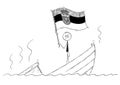 Cartoon of Politician Standing Depressed on Sinking Boat Waving the Flag of Republic of Serbia