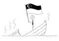 Cartoon of Politician Standing Depressed on Sinking Boat Waving the Flag of Republic of Singapore