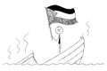 Cartoon of Politician Standing Depressed on Sinking Boat Waving the Flag of State of Palestine