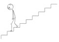 Cartoon of Sad and Depressed Man or Businessman Walking Downstairs