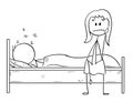 Cartoon of Depressed Woman Sitting on Bed While Man is Sleeping