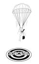 Cartoon of Skydiver Businessman With Parachute Landing at Success Target