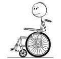 Cartoon of Smiling Disabled Man Sitting on Wheelchair