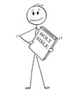 Cartoon of Man Holding Big Holy Bible Book Royalty Free Stock Photo