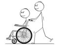 Cartoon of Man Pushing a Wheelchair With Disabled Man