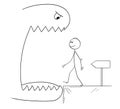 Cartoon of Smiling Man Walking in to Open Mouth of a Monster Royalty Free Stock Photo