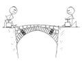 Cartoon of Two Men, Politicians or Businessmen Ready to Destroy Bridge Between Them Royalty Free Stock Photo