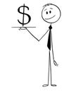 Cartoon of Waiter or Businessman Holding Salver or Tray With Dollar Currency Symbol