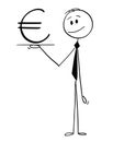 Cartoon of Waiter or Businessman Holding Salver or Tray With Euro Currency Symbol