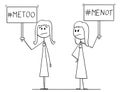 Cartoon of Woman Holding Me Too Sign and Another Woman Holding Me Not Sign