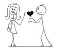 Cartoon of Woman Rejecting Heart and Love From Man