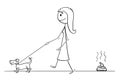 Cartoon of Woman Walking With Small Dog, Leaving Excrement on the Ground