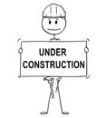 Cartoon of Workman or Technician Holding Under Construction Sign