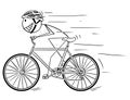 Cartoon of Man With Helmet Riding Fast on Bicycle