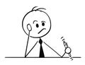 Cartoon of Businessman Thinking Hard with Pen in Hand Royalty Free Stock Photo