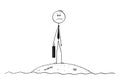 Cartoon of Castaway Businessman Standing on Small Island