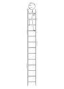 Cartoon of Dissatisfied Man or Businessman Looking Around From the Top of Very High Ladder