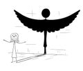 Cartoon of Good Woman or Person Casting Shadow in Shape of Angel