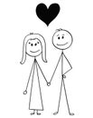 Cartoon of Heterosexual Couple of Man and Woman With Heart Above Them Royalty Free Stock Photo