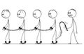 Cartoon of Line of Slaves Walking in Chains and Slave Master With Whip Royalty Free Stock Photo