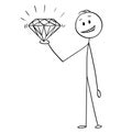 Cartoon of Man or Businessman Holding Big Shining Diamond in Hand