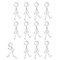 Cartoon of Man or Businessman Individuality Standing Out of Crowd Royalty Free Stock Photo
