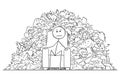 Cartoon of Man or Businessman Sitting on Armchair Surrounded by Pile of Plastic Waste