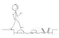 Cartoon of Man or Businessman Walking on Stones to Get Over Water Obstacle Royalty Free Stock Photo