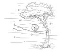 Cartoon of Man Holding Tree in Strong Wind or Windstorm Royalty Free Stock Photo