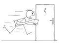 Cartoon of Man With Toilet Paper Roll Running to Toilet or Bathroom