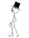 Cartoon of Gentleman Walking With Top Hat and Stick or Cane